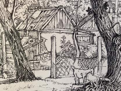 Ink painting Agricultural abundance in the village Oleg Litvinov