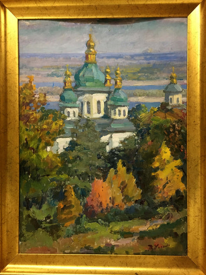 Oil painting Landscape with a church I. V. Kisil