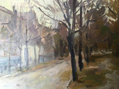 Oil painting The City's Transformation at Dusk Peter Dobrev