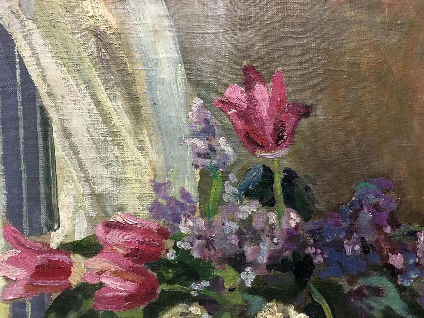 Oil painting Tulips and lilacs Adalbert Mikhailovich Erdeli