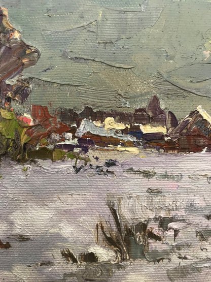 Oil Painting Nature Landscape Village landscape Art 