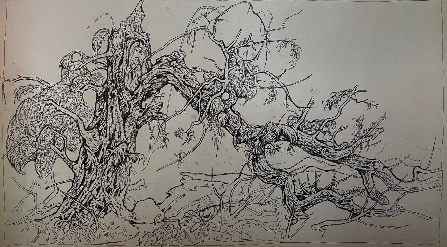 Ink, painting Broken tree Litvinov Oleg Arkad'yevich