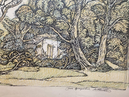 Pencil painting Landscape of a mysterious forest Oleg Litvinov