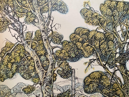 Pencil painting Landscape with village life Oleg Litvinov