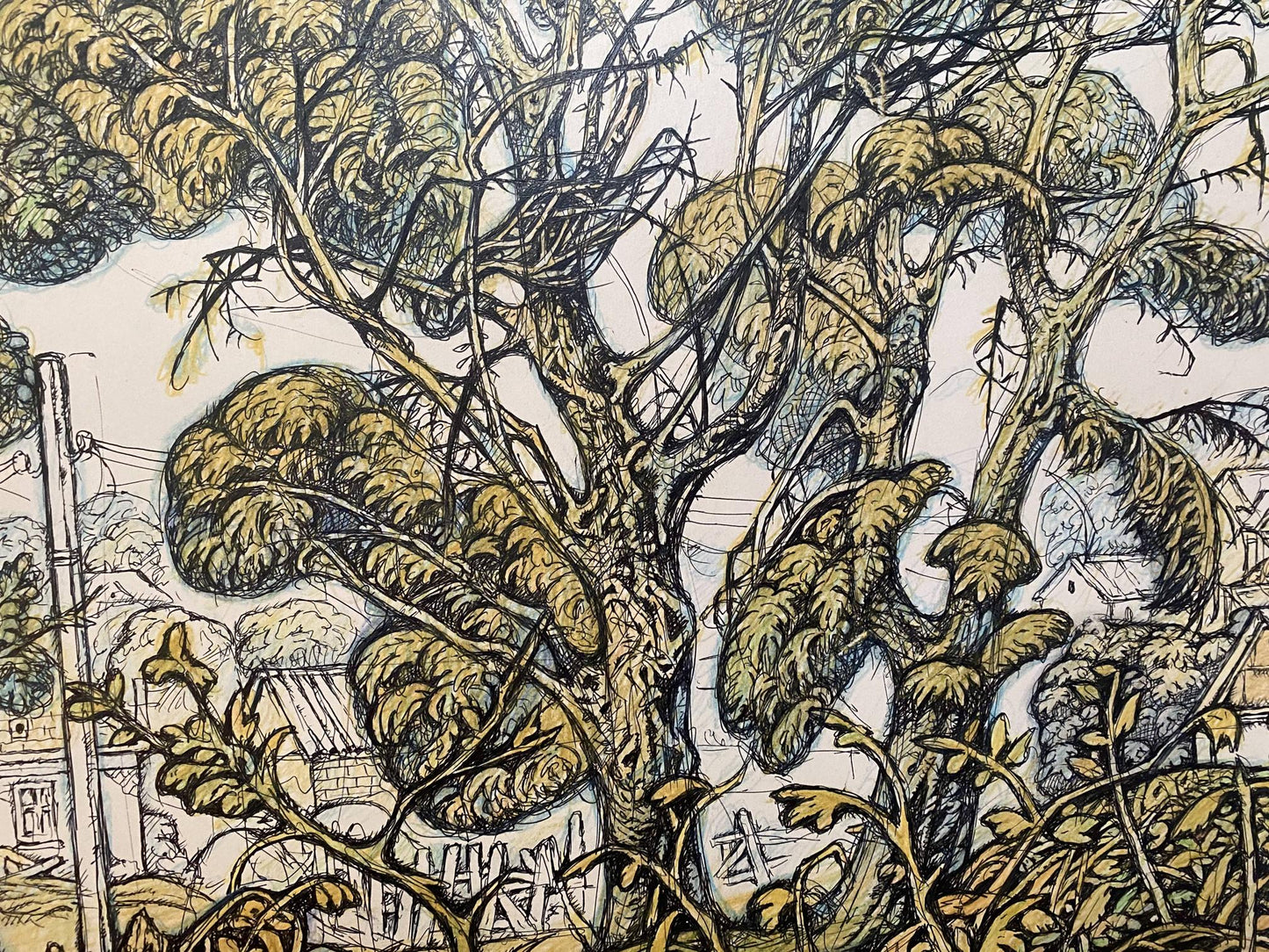 Pencil painting Landscape with village life Oleg Litvinov