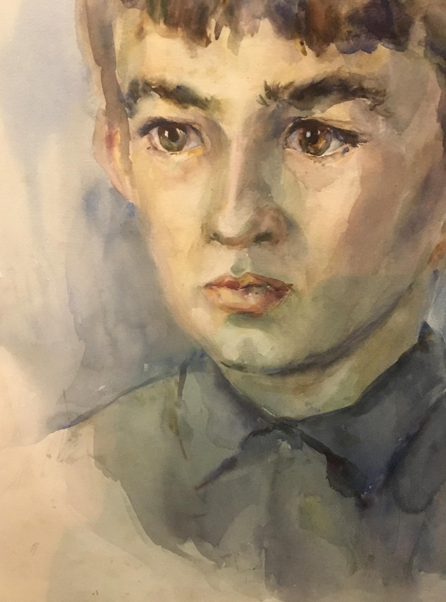 Watercolor painting Boy in a green shirt Irina Palazhchenko