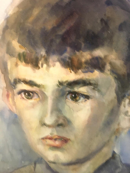 Watercolor painting Boy in a green shirt Irina Palazhchenko