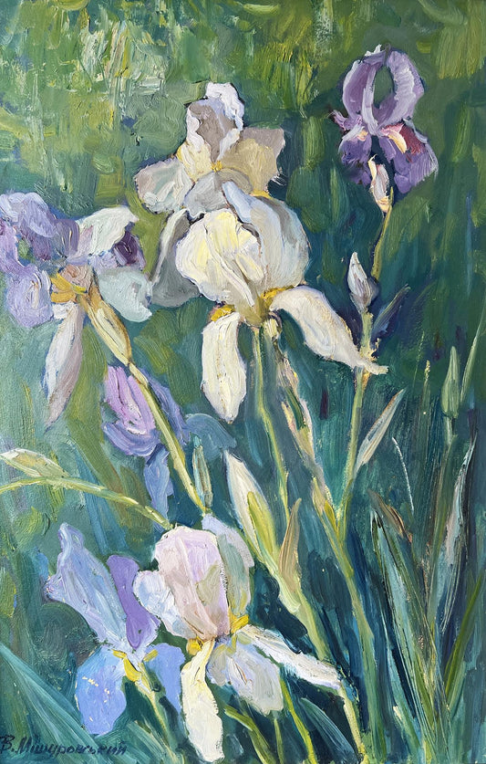 Oil painting Rooster flowers V. Mishurovsky