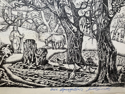 Ink painting Farmhouse in the village Oleg Litvinov