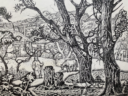 Ink painting Farmhouse in the village Oleg Litvinov