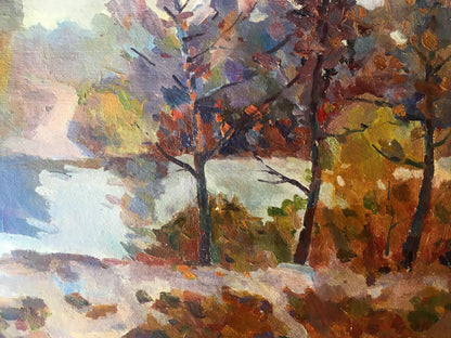 Dobrev's oil painting transports viewers to a serene woodland scene with its babbling brook