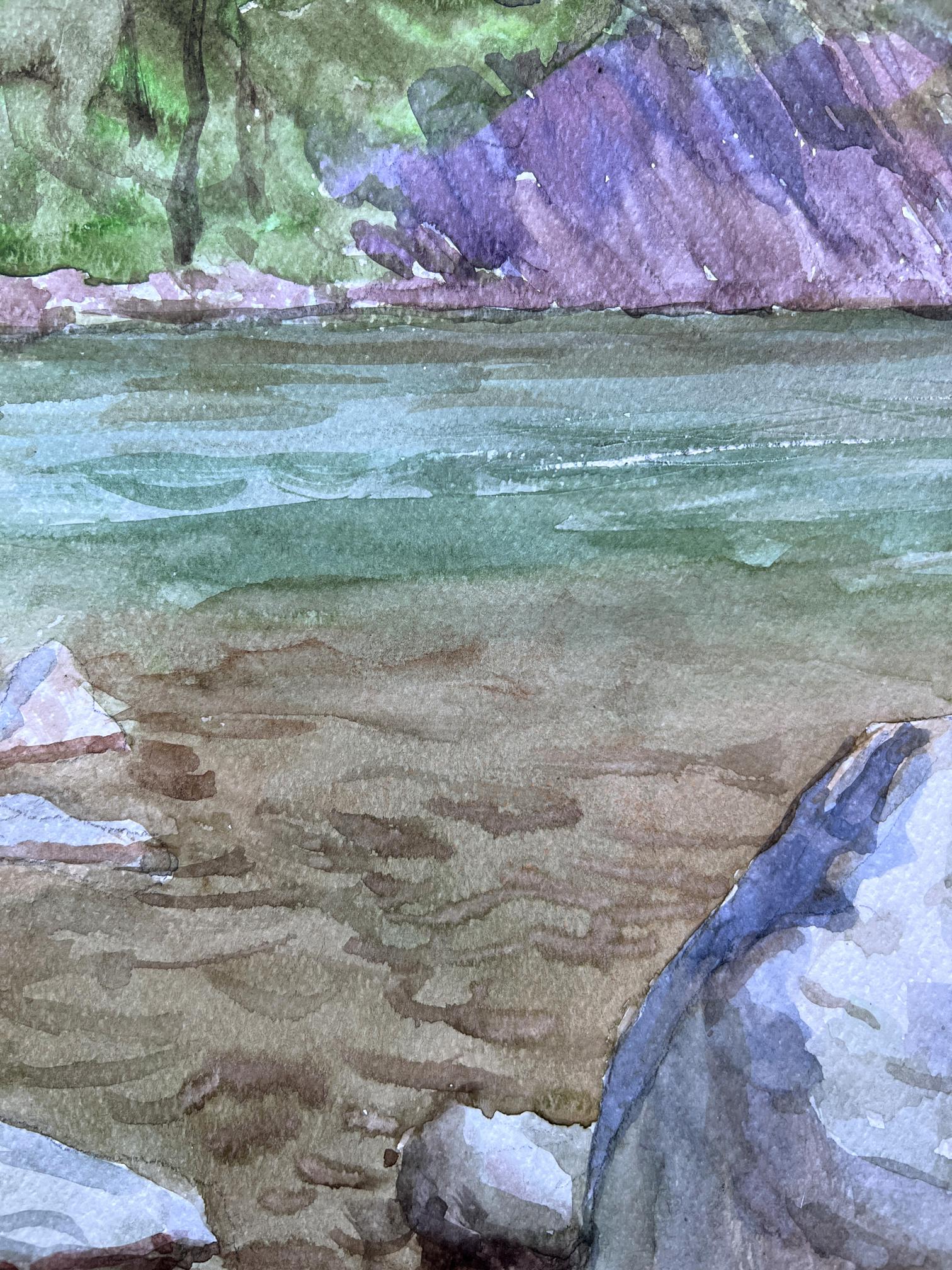 Watercolor painting river 