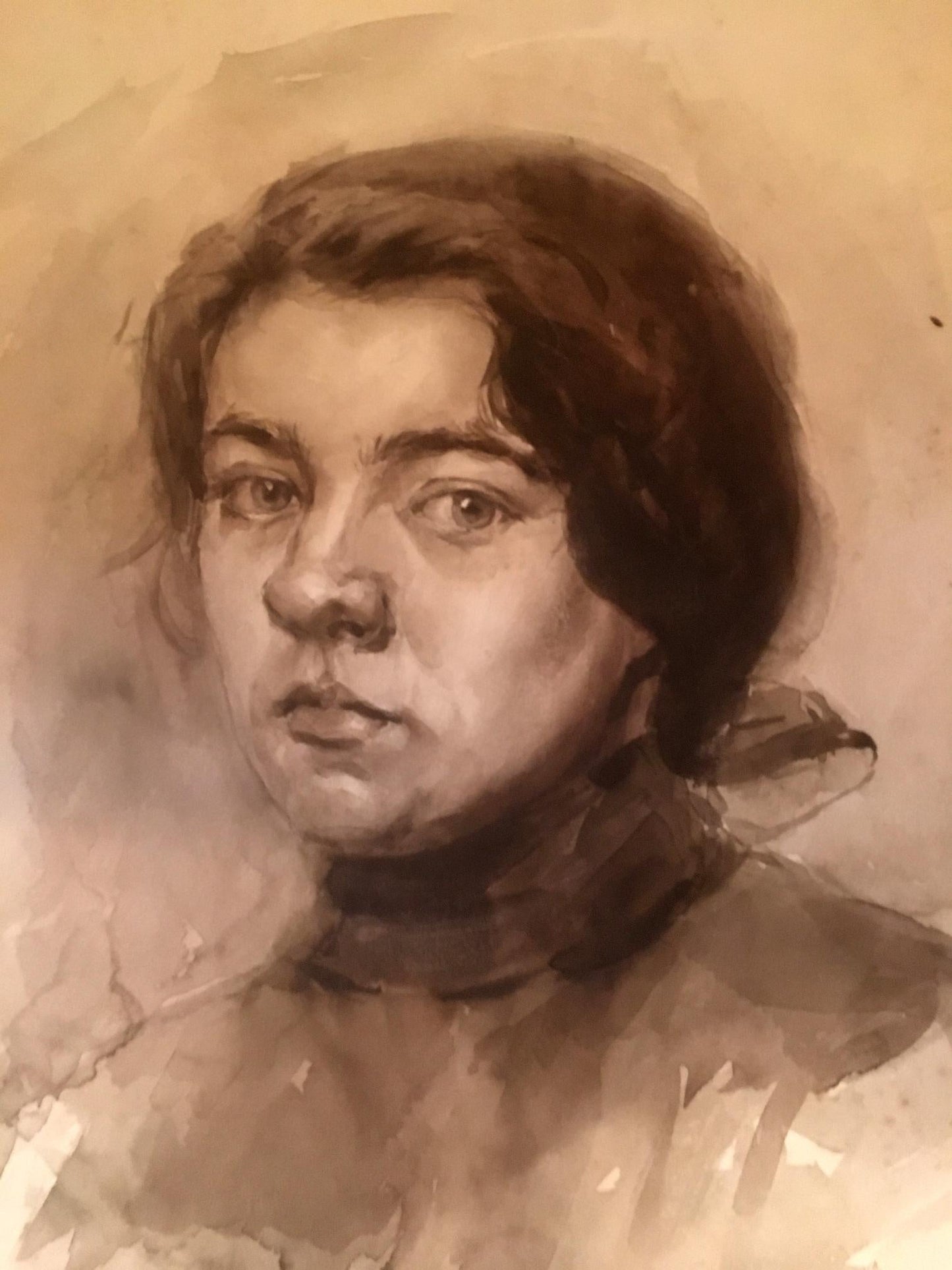 Watercolor painting Pensive woman Irina Palazhchenko