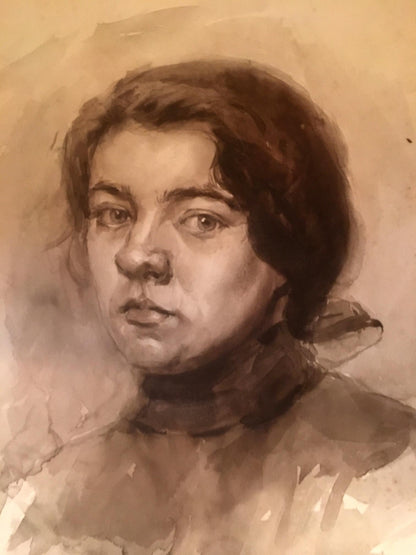 Watercolor painting Pensive woman Irina Palazhchenko