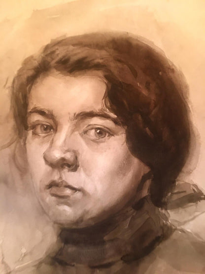 Watercolor painting Pensive woman Irina Palazhchenko