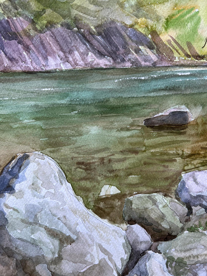 Watercolor painting River Nature Landscape 
