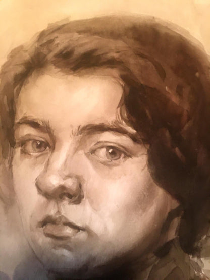 Watercolor painting Pensive woman Irina Palazhchenko