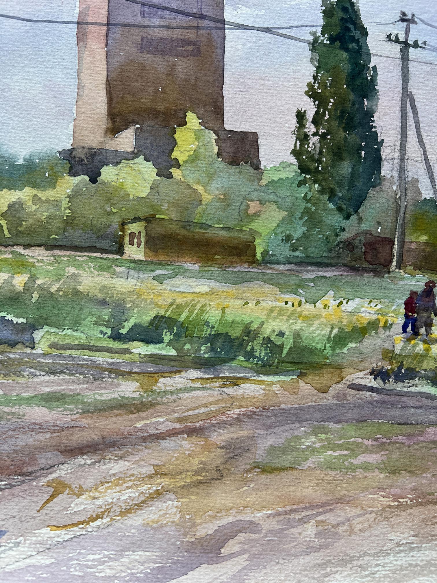 Watercolor painting Urban Nature Landscape 