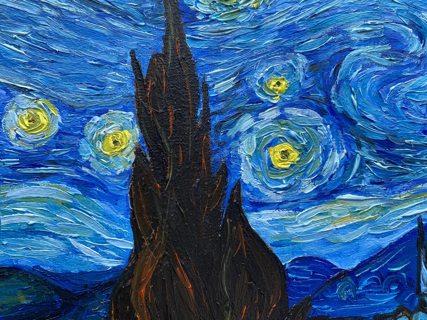 Abstract oil painting Copy of Van Gogh "Moonlit Night" Valeria Barabash
