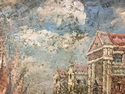 Oil painting Summer city landscape