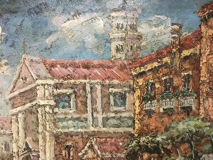 Oil painting Summer city landscape