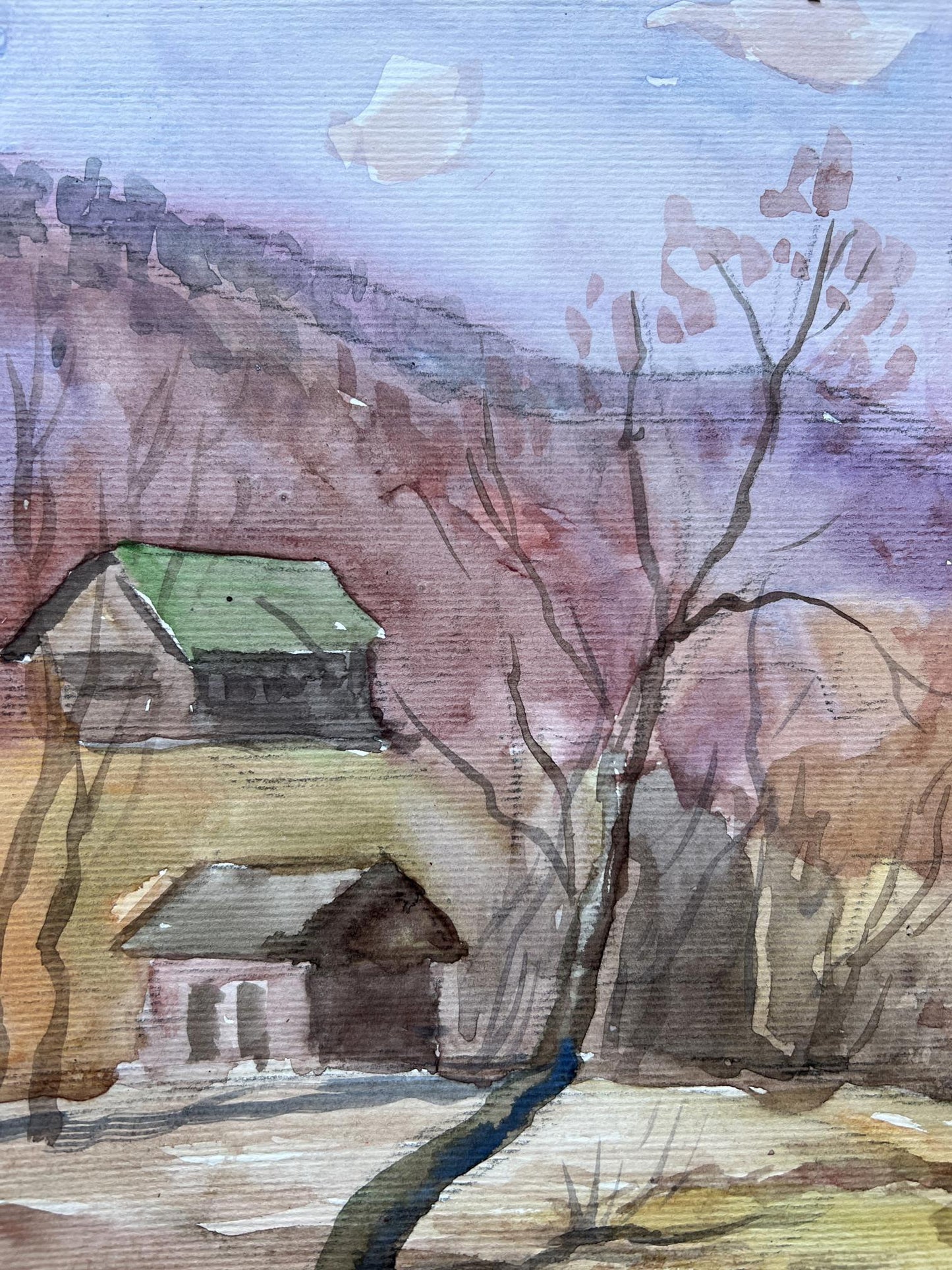 Watercolor painting pond 