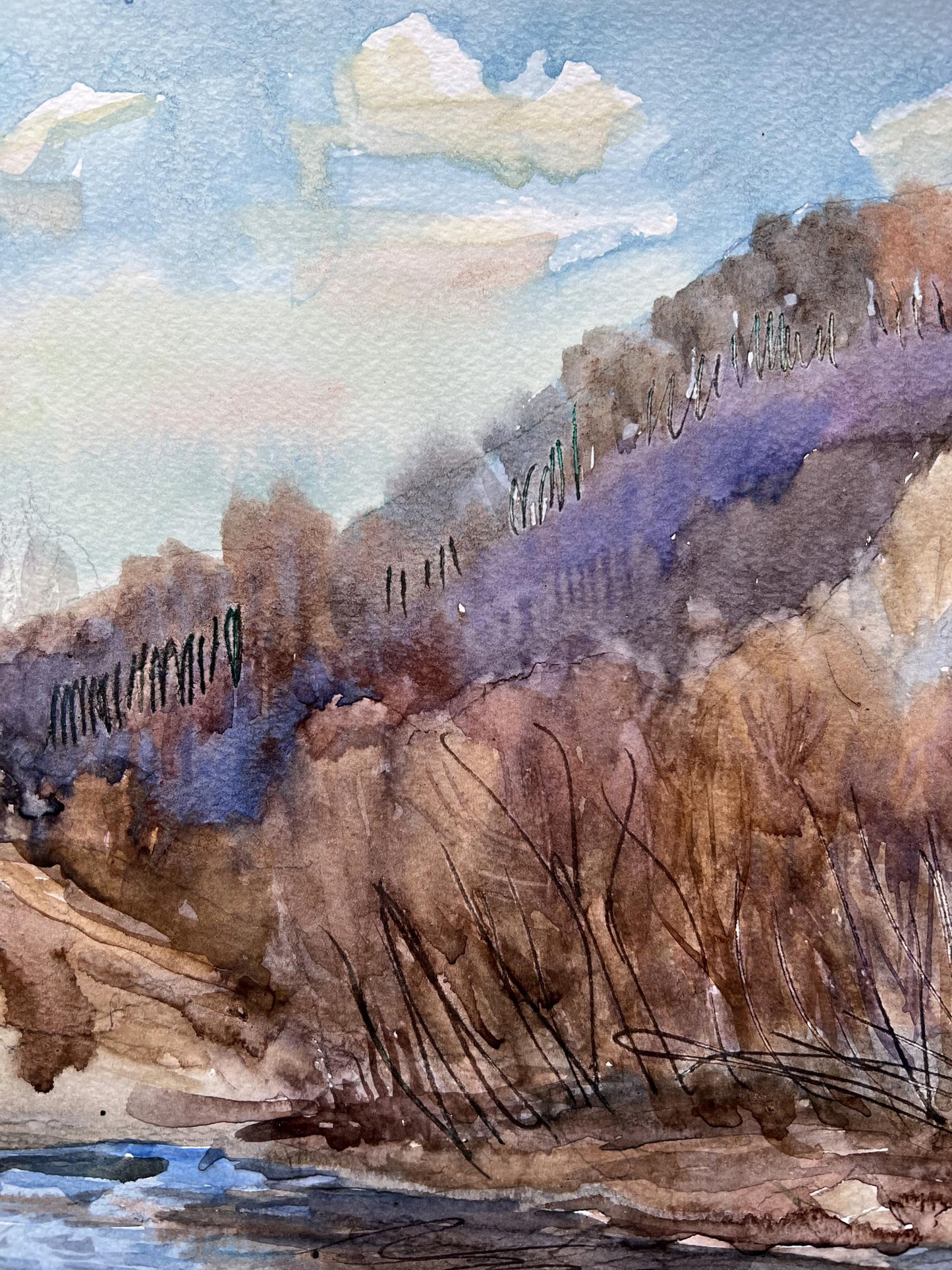 Watercolor painting Winter Nature Landscape 