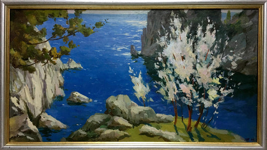 Oil painting River along the cliffs Levichev A.