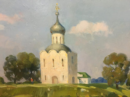 Oil painting Church landscape Strelov Arkady Efimovich