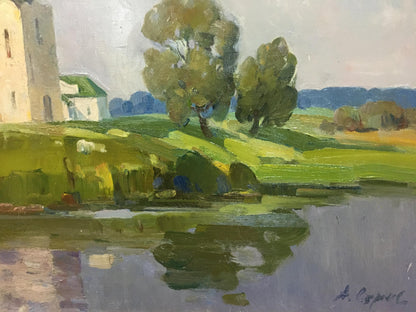 Oil painting Church landscape Strelov Arkady Efimovich
