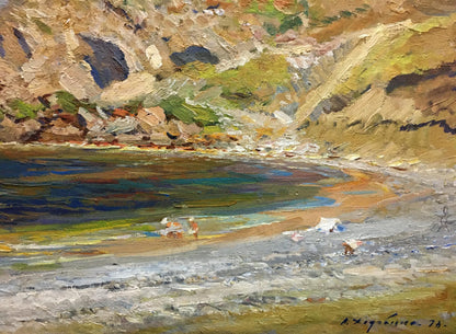 An oil painting by Lev Pavlovich Khodchenko featuring the coast