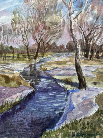 Watercolor painting Blooming spring V. Mishurovsky