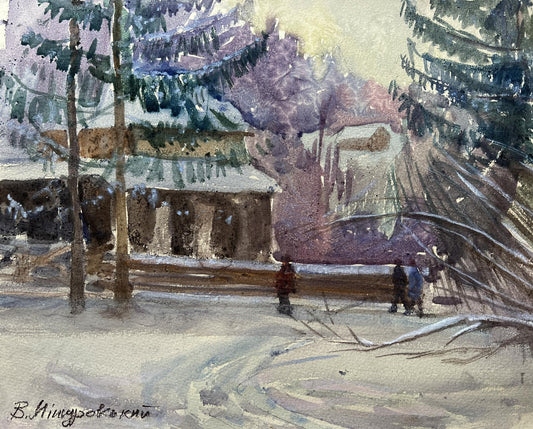 Watercolor painting In the cold V. Mishurovsky