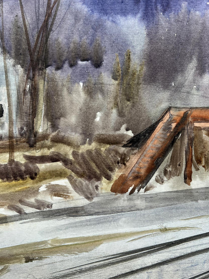 Watercolor painting Winter Nature Landscape 