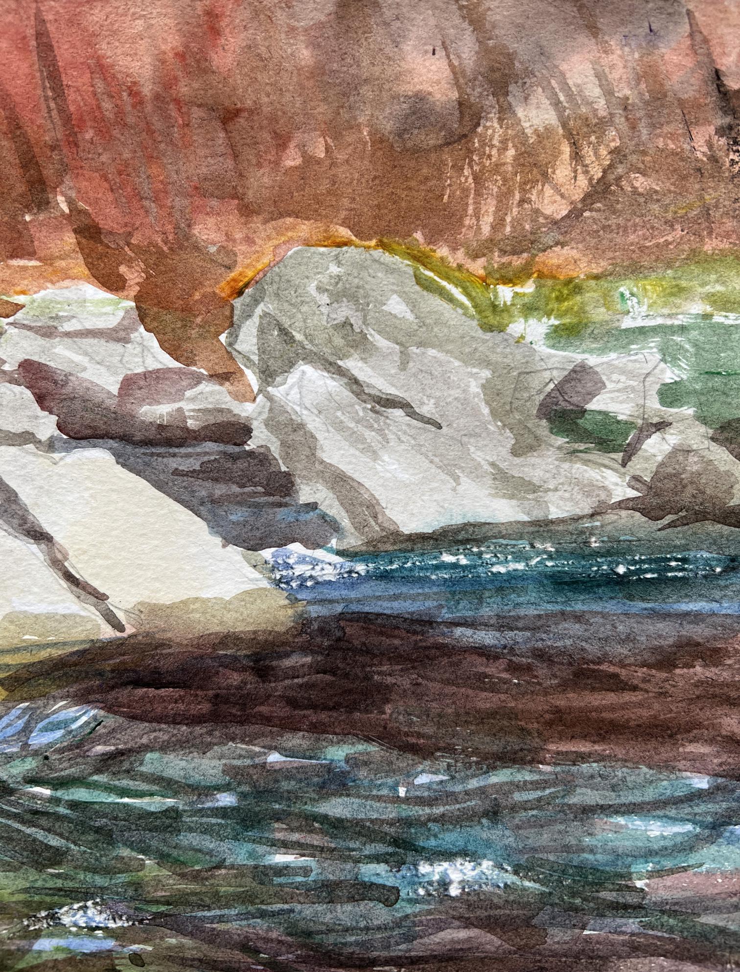 Watercolor painting River Nature Landscape 