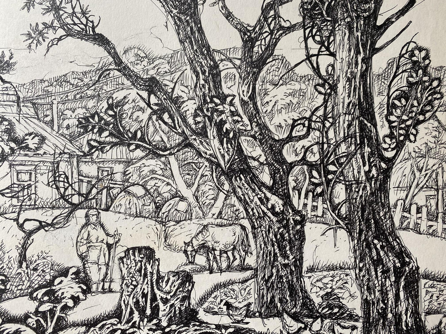 Ink landscape artwork by Oleg Arkad'yevich Litvinov