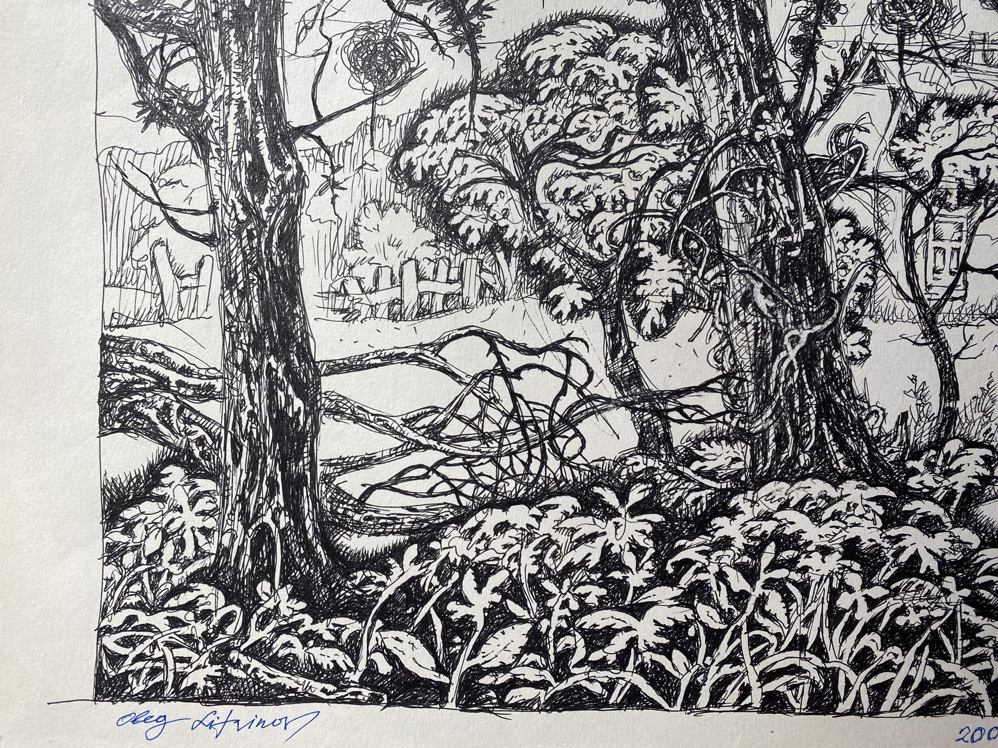 Landscape artwork in ink by Oleg Arkad'yevich Litvinov