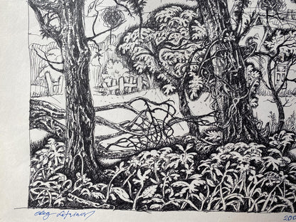 Landscape artwork in ink by Oleg Arkad'yevich Litvinov