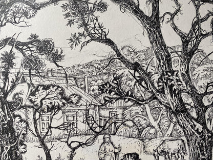 Ink painting of a house in the forest by Oleg Arkadiyovych Litvinov