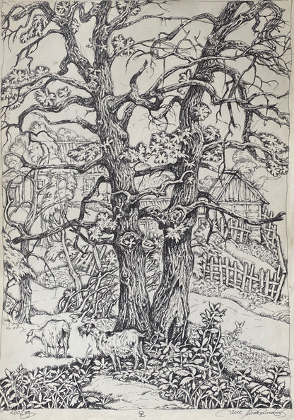 Ink, painting "Series of paintings"Landscape with a goat" Litvinov Oleg Arkad'yevich
