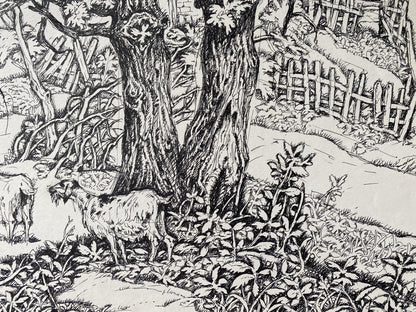 Ink, painting "Series of paintings"Landscape with a goat" Litvinov Oleg Arkad'yevich