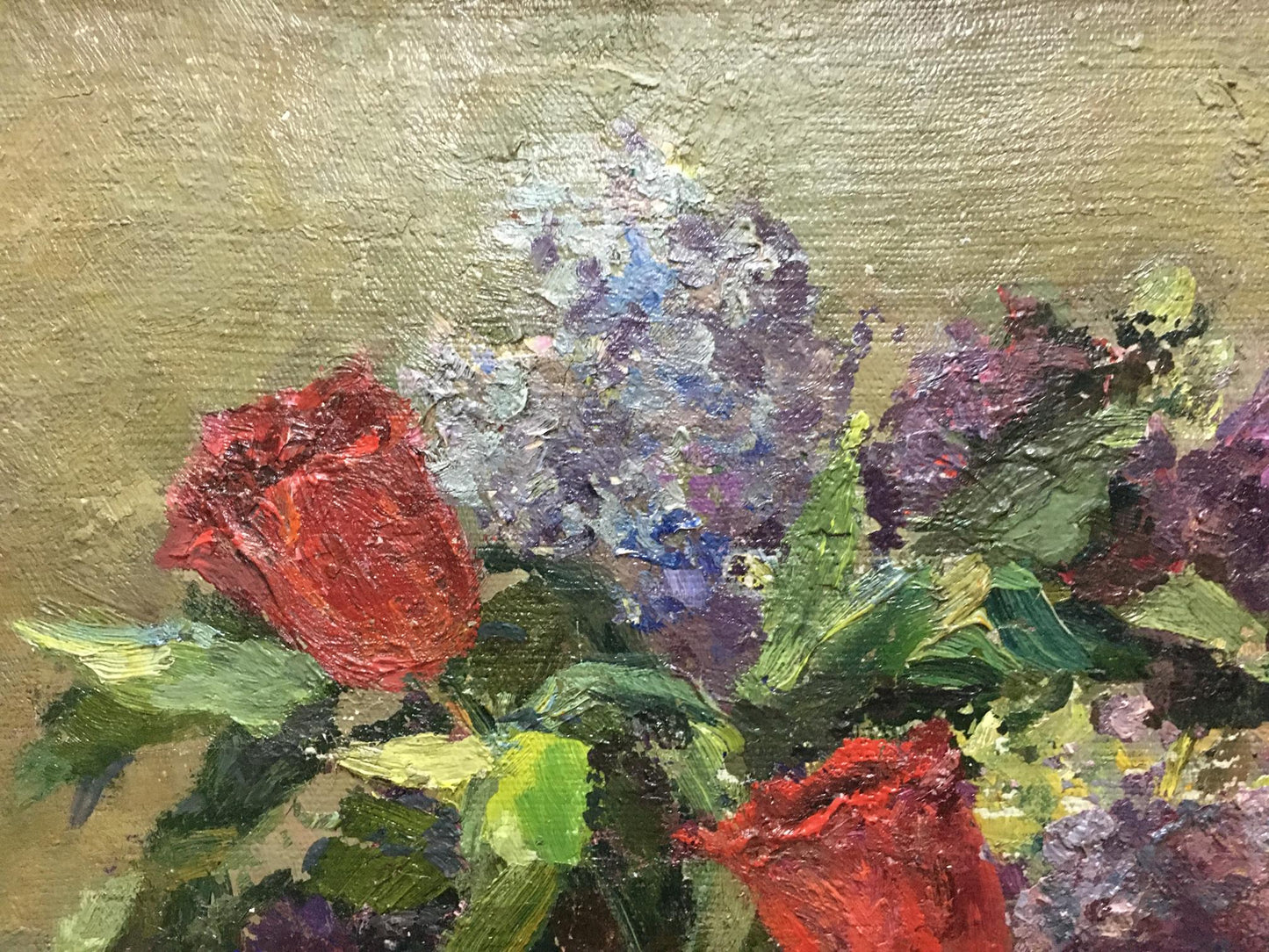Oil painting Lilacs and tulips in the morning Unknown artist