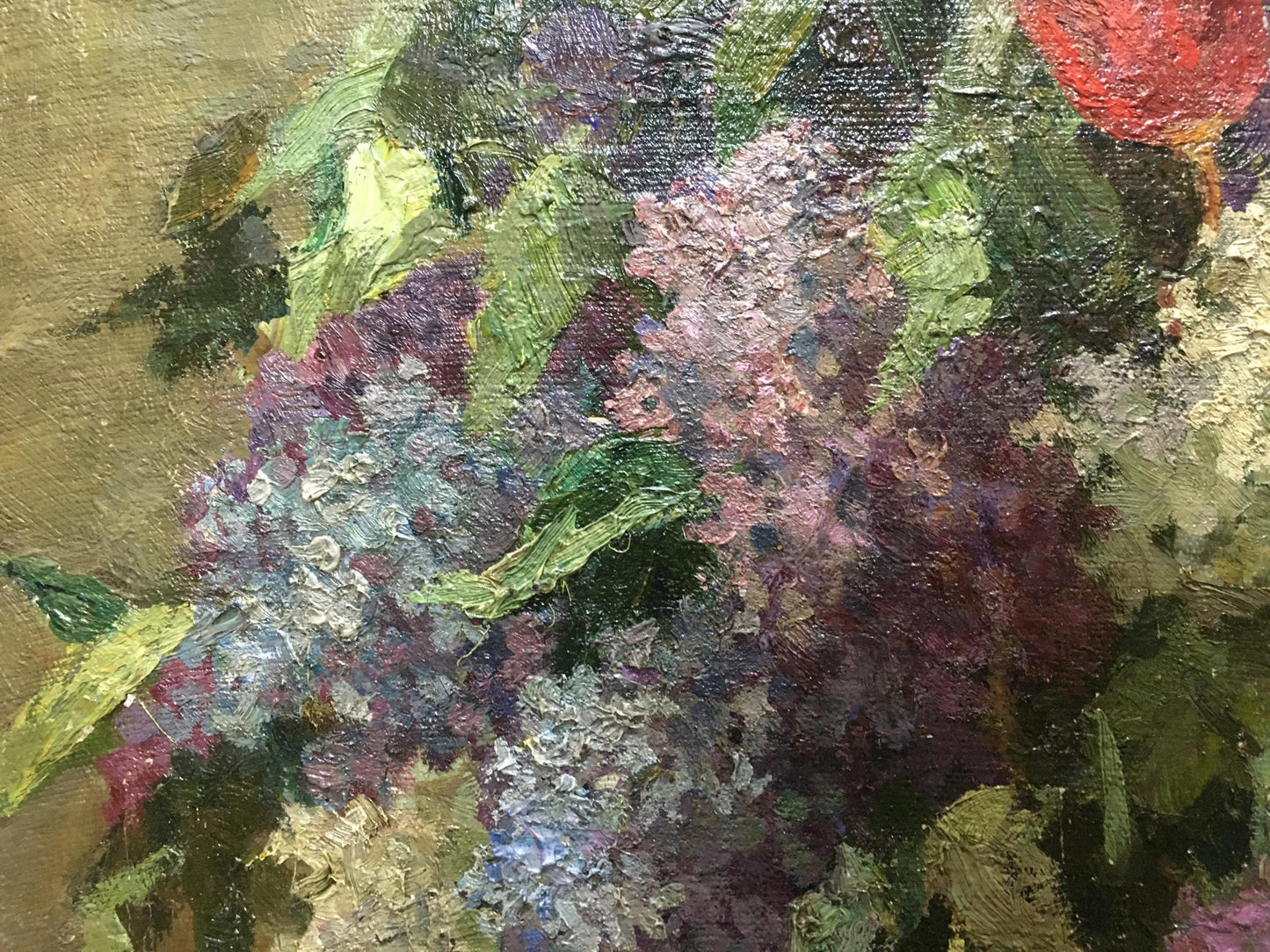 Oil painting Lilacs and tulips in the morning Unknown artist