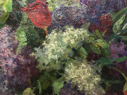 Oil painting Lilacs and tulips in the morning Unknown artist