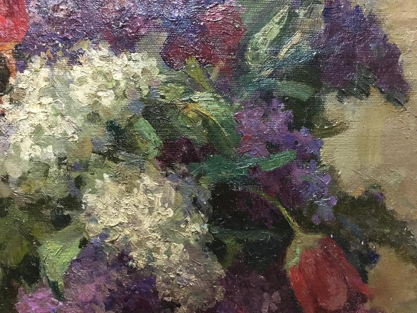 Oil painting Lilacs and tulips in the morning Unknown artist