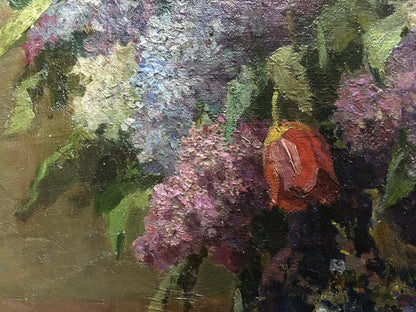 Oil painting Lilacs and tulips in the morning Unknown artist