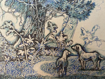 Ink, pencil painting Doggies Litvinov Oleg Arkad'yevich