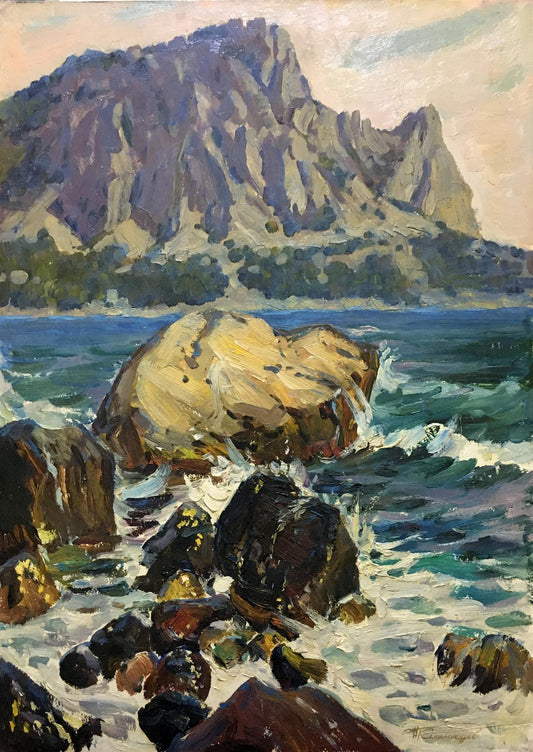 Oil painting The beauty of the sea and mountains Petr Kolomoitsev