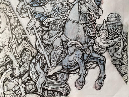 Ink painting Archangels in battle Oleg Litvinov