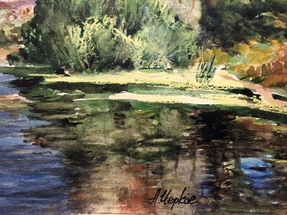 Watercolor painting Lake by the path Cherkas A.G.